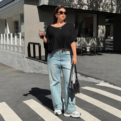 Plus Size Loose Off Shoulder Half Sleeve T shirt