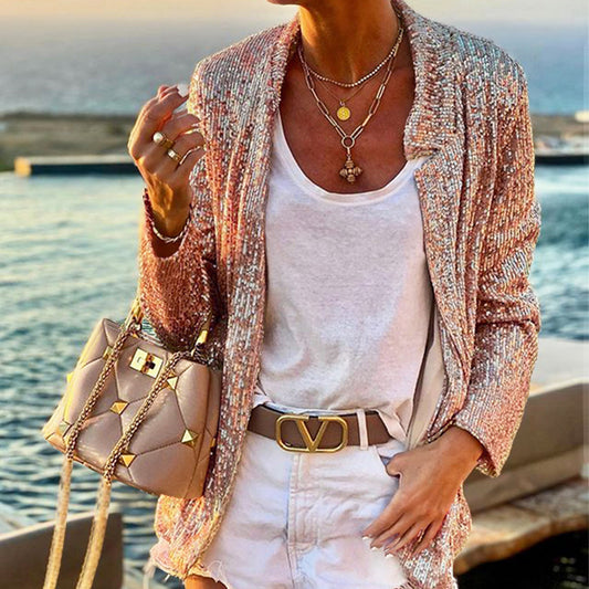 Sequin Long Sleeve Rose Gold Holiday Blazer