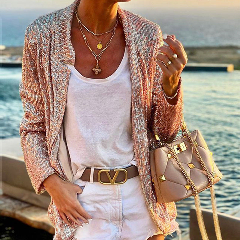 Sequin Long Sleeve Rose Gold Holiday Blazer