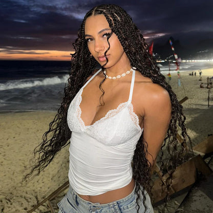 Sexy Lace Lace Backless Lace up Halter top