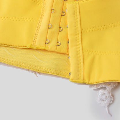 Yellow Floral Sexy Bustier with Floral Applique Y2K