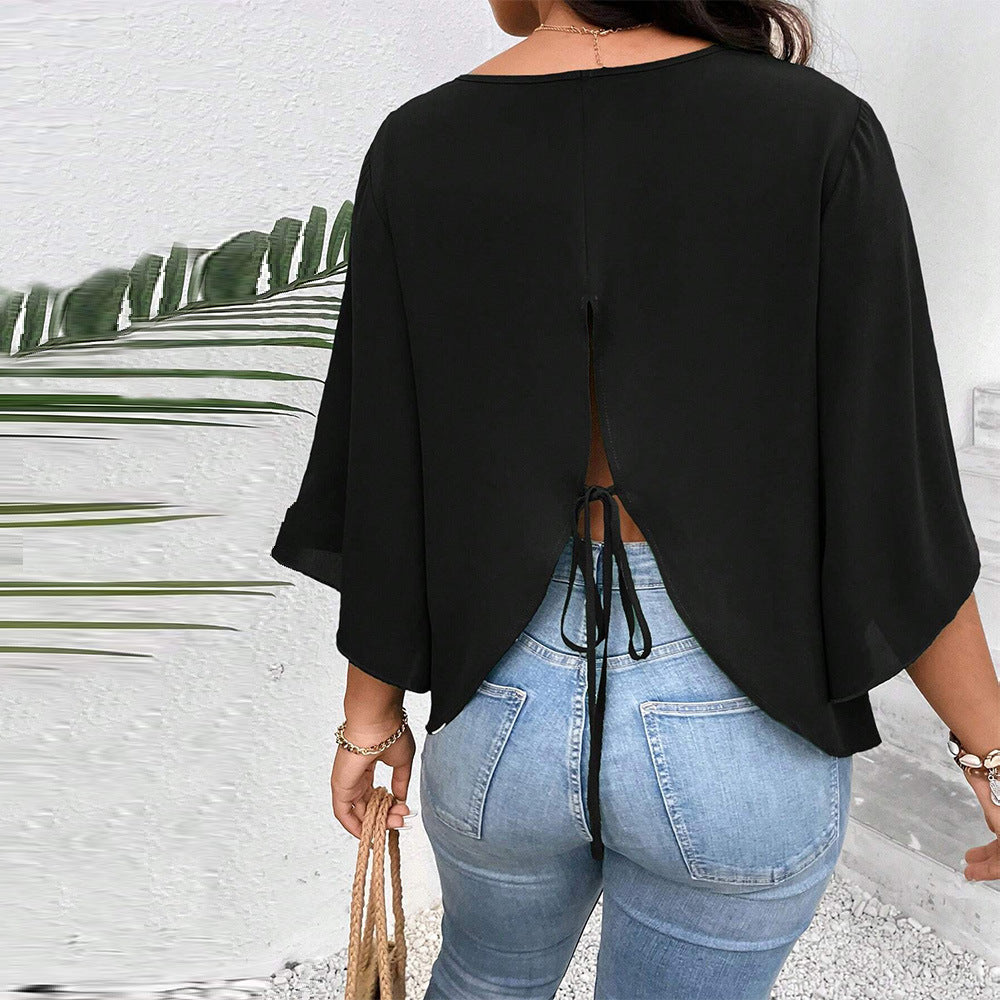 Plus Size 3/4 sleeve tunic loose Fitting Casual T shirt