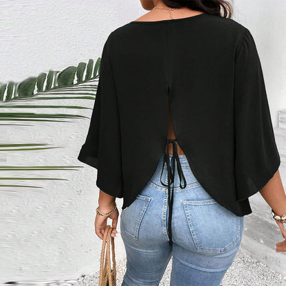 Plus Size 3/4 sleeve tunic loose Fitting Casual T shirt