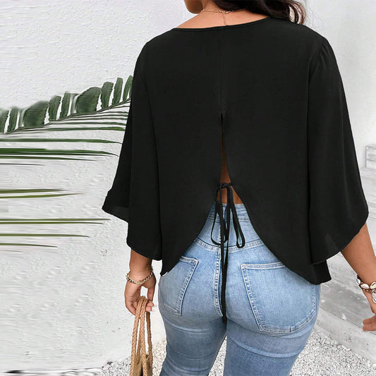Plus Size 3/4 sleeve tunic loose Fitting Casual T shirt