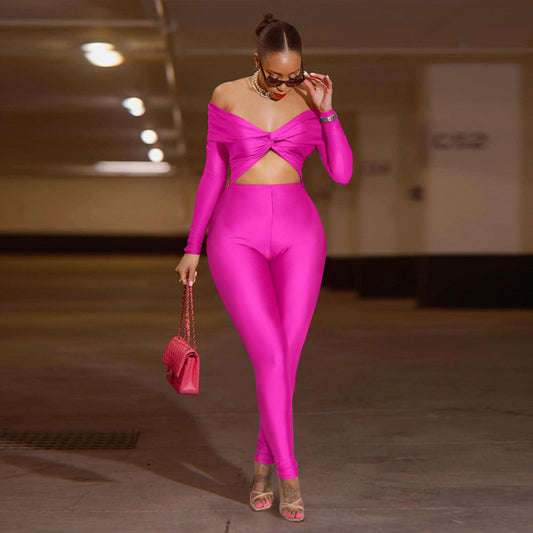 Women  Twist Hollow Out Cutout Cropped Sexy High Waist Long Sleeve Jumpsuit