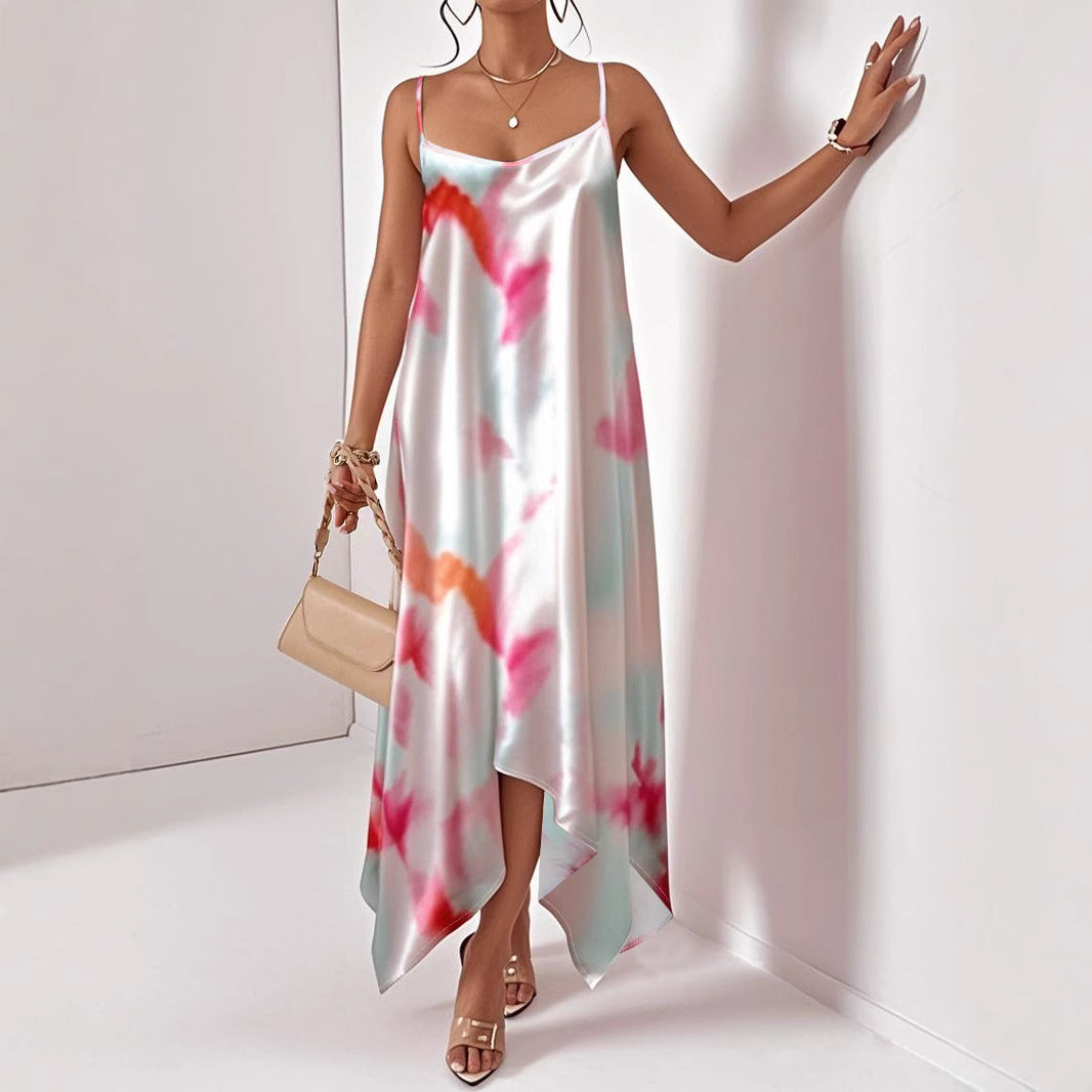 Elegant Irregular Asymmetric Hem Plus Size Sling Maxi Dress