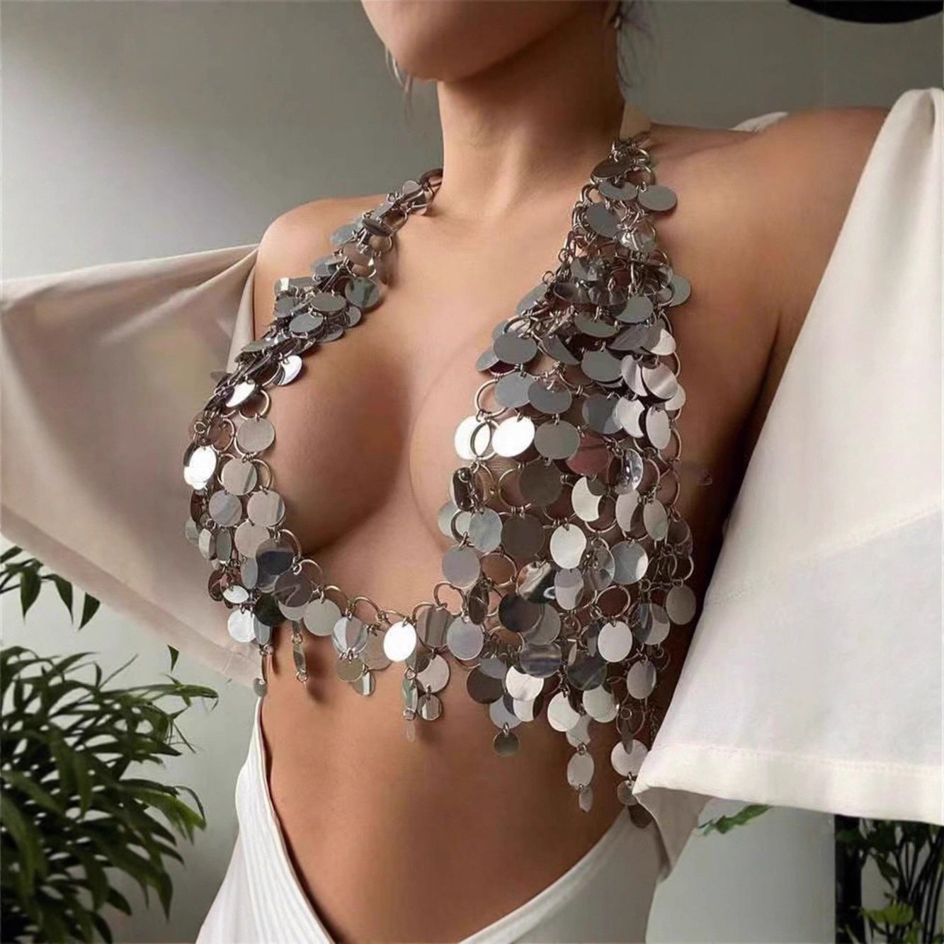 Festival Silver Large Sequin Bra  Handmade Coachella , Burning Man, Stagecoach Vibes