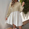 Casual Long Sleeve Dress Autumn Winter round Neck Contrast Color Sweatshirt Splicing