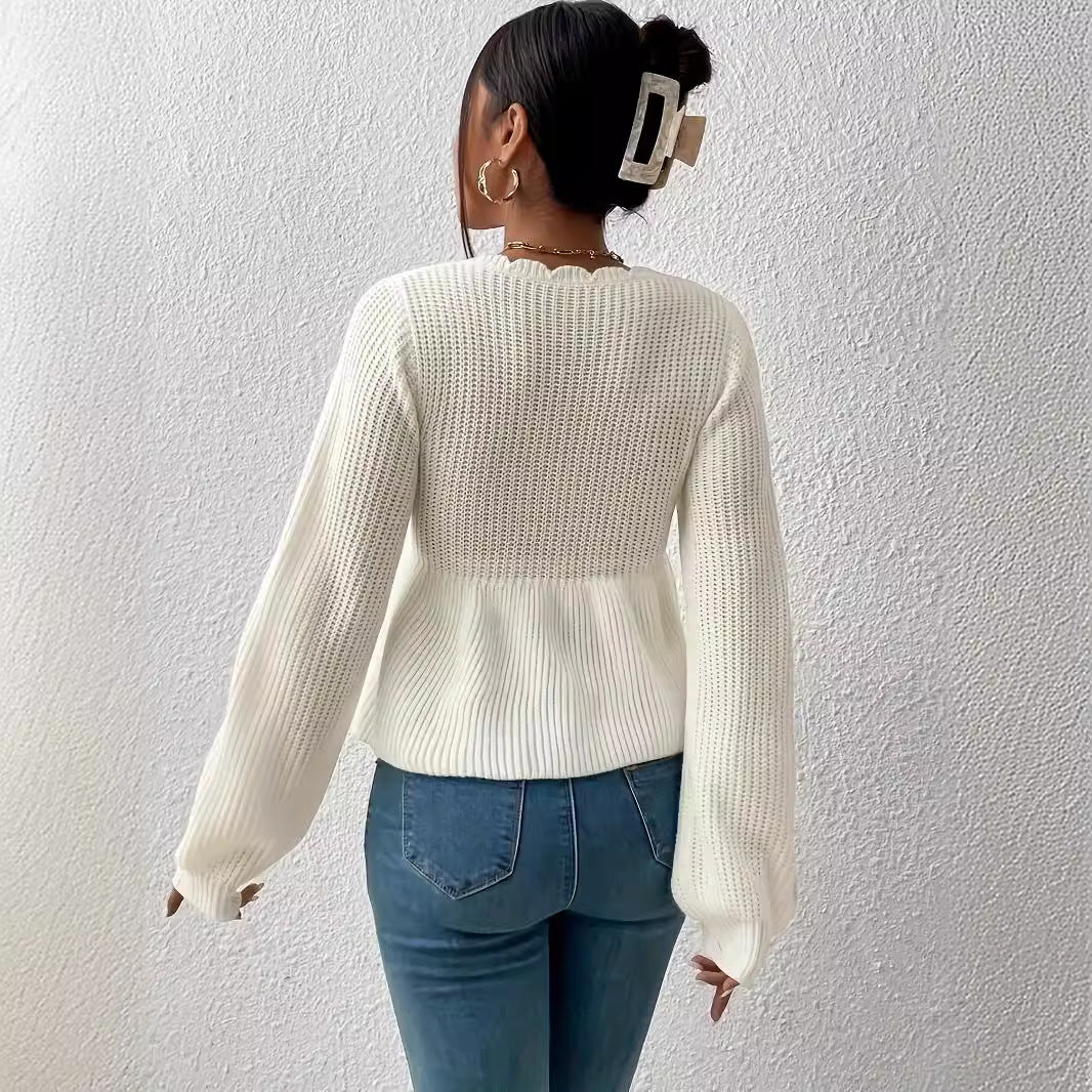 Autumn Winter Sexy Large V neck Pullover Knitted Sweater