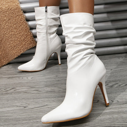 White  Bootsies  Pointed Toe Skinny British Ankle Boots