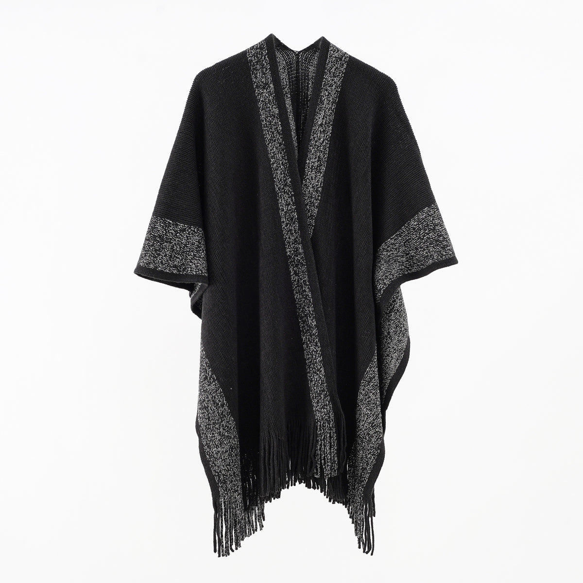 Two Tone Long Shawl with Fringe Detail