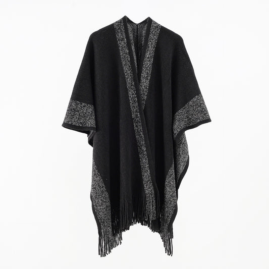 Two Tone Long Shawl with Fringe Detail