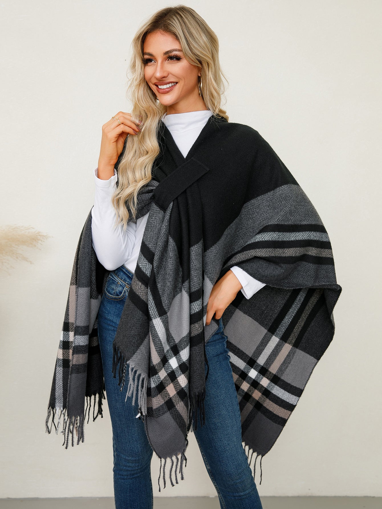 Autumn Winter High Grade Shawl Scarf Cashmere Knitted Cape Cloak Coat Women Clothing