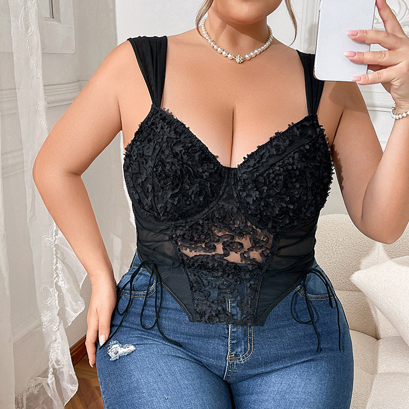 Black Lace Corset for Plus size with Wide Strap