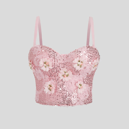 Baby Pink Floral Sequim Three Dimensional Bustier
