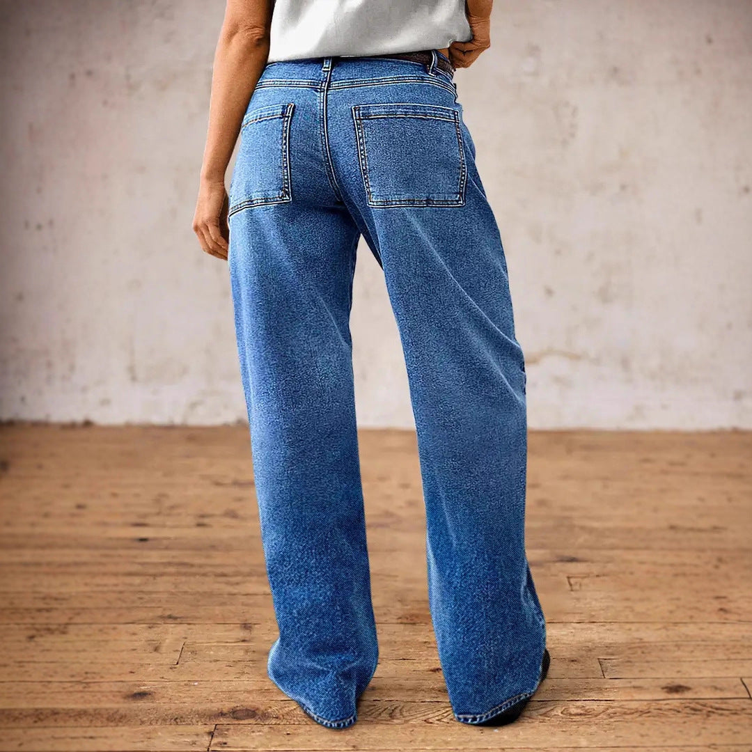 Women Stretch High Waist Straight Pants Jeans
