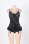Black Sexy Satin Babydoll with Ruffle hem and Underwire with Lace up in Back