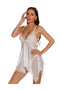 Ladies Sexy White Pea Mesh Babydoll with Flyaway Lace Cup