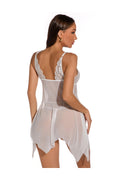 Ladies Sexy White Pea Mesh Babydoll with Flyaway Lace Cup