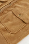 Brown Button Flap Pocket Spread Collar Fleece Jacket