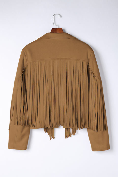 Camel Fringe Plus Size Cropped Jacket