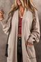 Beige Side Pockets Open Front Long Knitted Cardigan