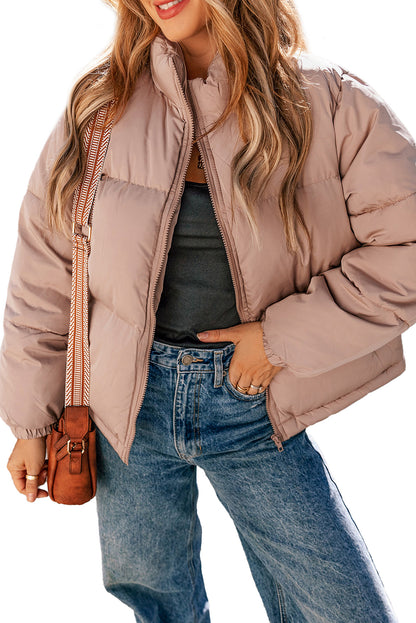 Dusty  Pink Full Zipper Quilted Puffer Jacket