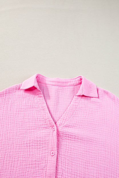 Barbie Pink  Puff Sleeve Crinkled Shirt