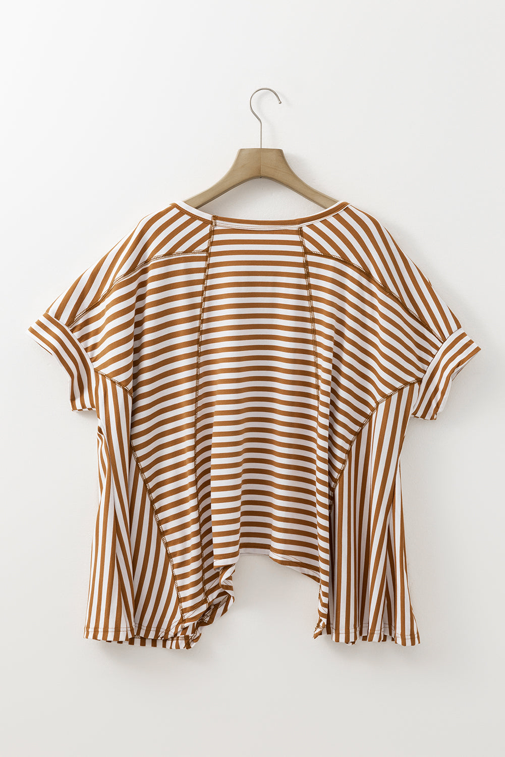 Khaki Stripe Batwing Sleeve Crewneck Oversized Top