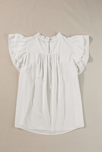 White Smocked Ruffle Sleeve Blouse