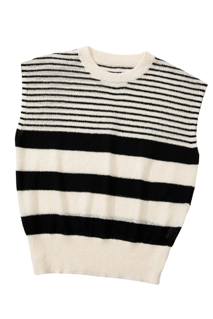 Black white Striped O Neck Sweater top