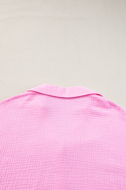 Barbie Pink  Puff Sleeve Crinkled Shirt