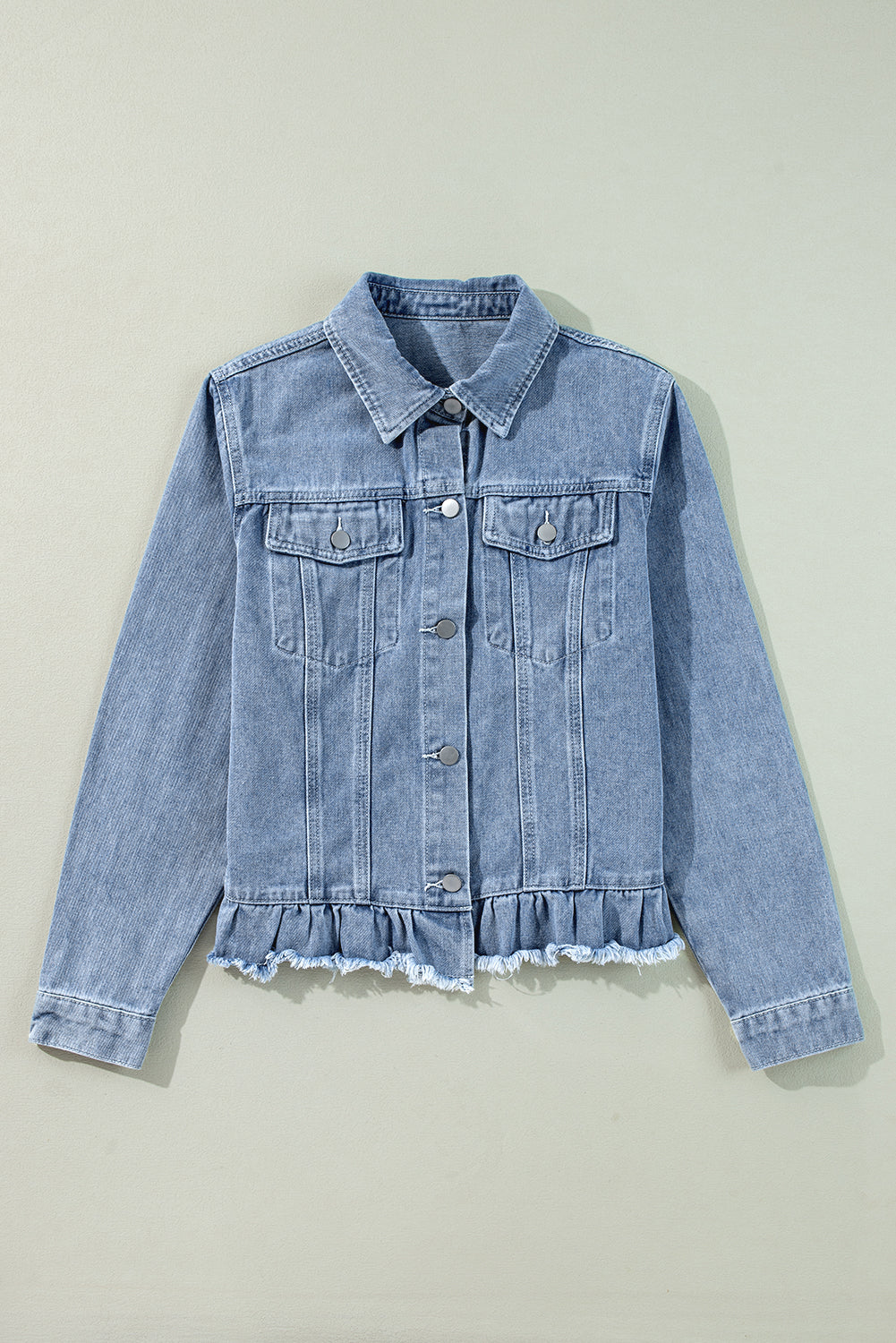 Denim Blue Ruffle Raw Hem Jacket