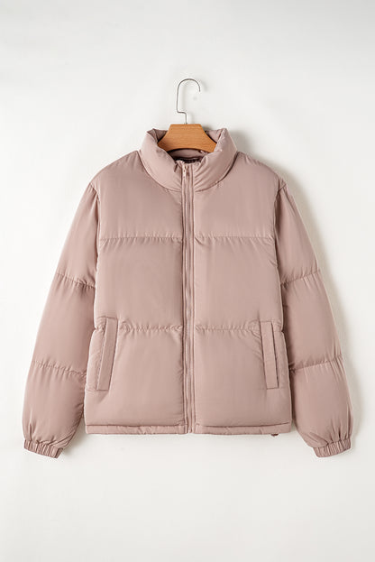 Dusty  Pink Full Zipper Quilted Puffer Jacket