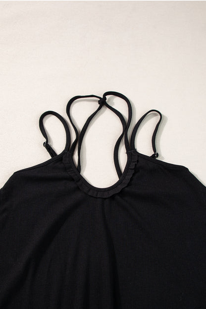 Black Exposed Seam Detail Double Straps Tank Top