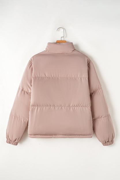 Dusty  Pink Full Zipper Quilted Puffer Jacket