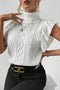White Turtle Neck Short Sleeve Cable Knit Ruffled Sweater