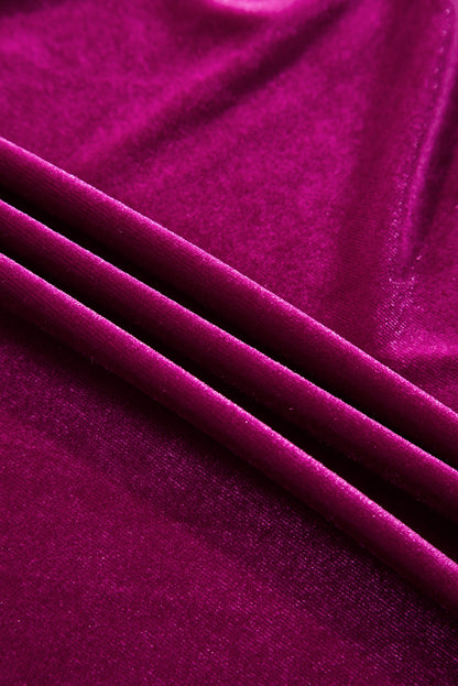 Magenta   Velvet Short Sleeve Shirred Waist Tiered Maxi Dress