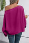 Bright Pink Asymmetrical Neck Balloon Sleeve Satin Blouse