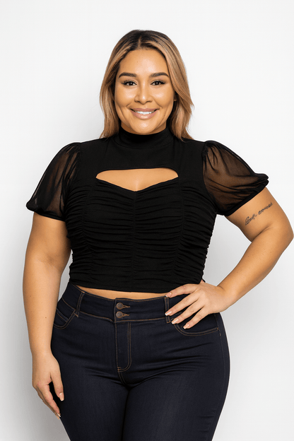 La Belle Nuit Sheer Sleeve Plus Size Top