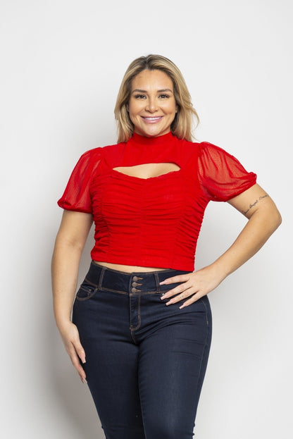 La Belle Nuit Sheer Sleeve Plus Size Top