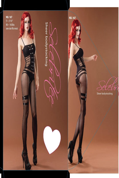 Ladies Black Sexy Sheer Black Front Corset like detail Body Stocking