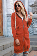 Full Size Zip-Up Longline Hoodie with Pockets
