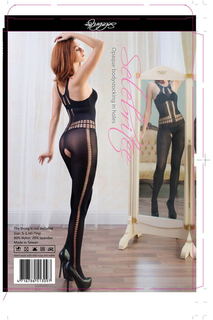 Ladies Black Sheer Body Stocking Crotchless