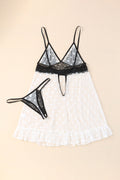 Ladies White Dot Mesh with Lace Overlay Detail at Bust comes with matching thong
