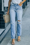 High Waisted Ripped  Light Washed  Denim Jeans
