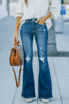 Button Fly Distressed Wide Leg Jeans