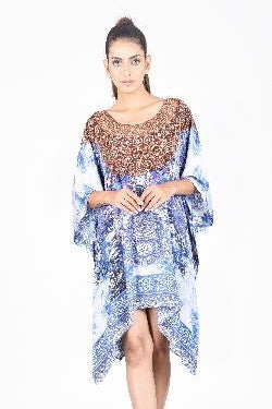 Ladies Blue Printed Caftan/ Cover up