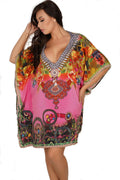 Ladies Sexy Printed Hot Pink Caftan One Size
