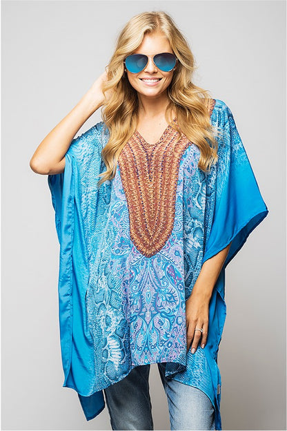 Ladies Blue Paisley Printed  Sexy  Caftan/Cover up